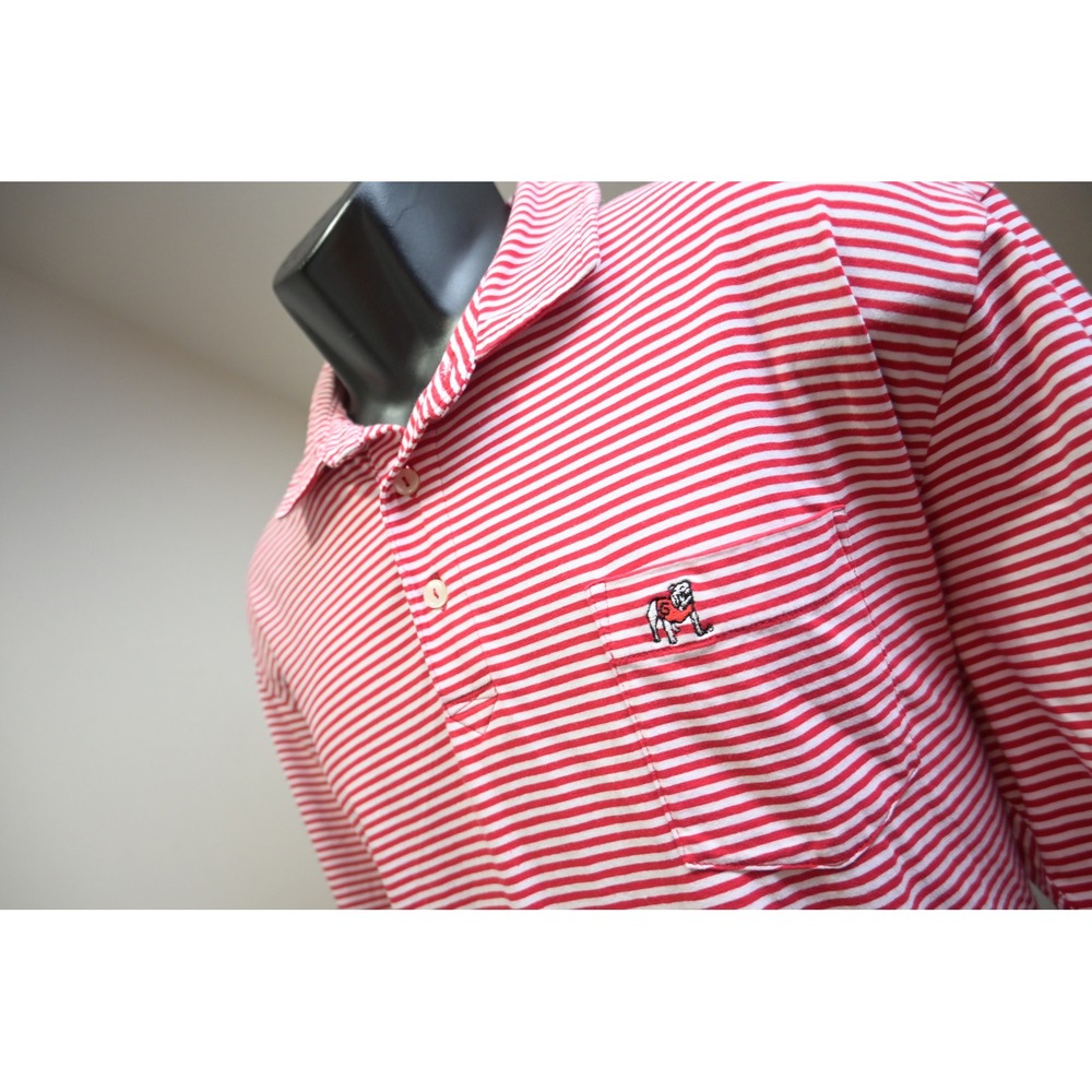 Peter Millar Polo Shirt Mens Large Red Striped UGA Georgia Bulldog Seaside Wash